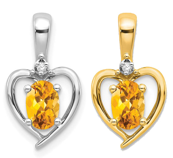 14K White/Yellow Gold .5 Carat Natural Citrine & Diamond Heart Pendant