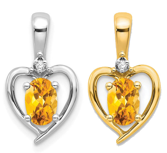 14K White/Yellow Gold .5 Carat Natural Citrine & Diamond Heart Pendant