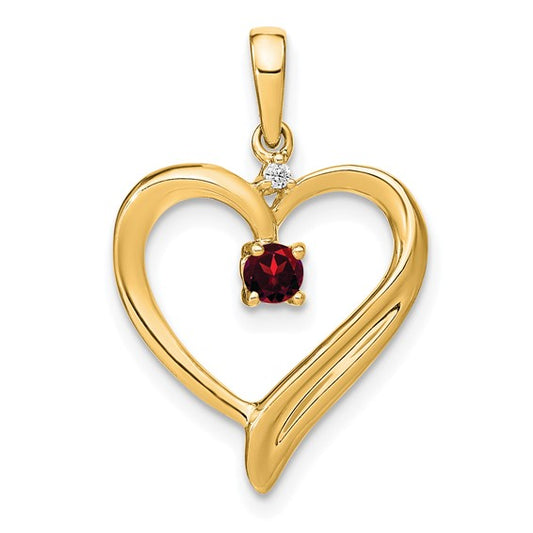 14K Yellow Gold Heart With inner Natural Garnet Pendant