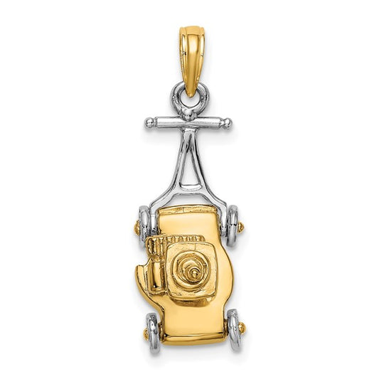 14K Two Tone Gold 3D Movable Landscapers Lawn Mower Pendant