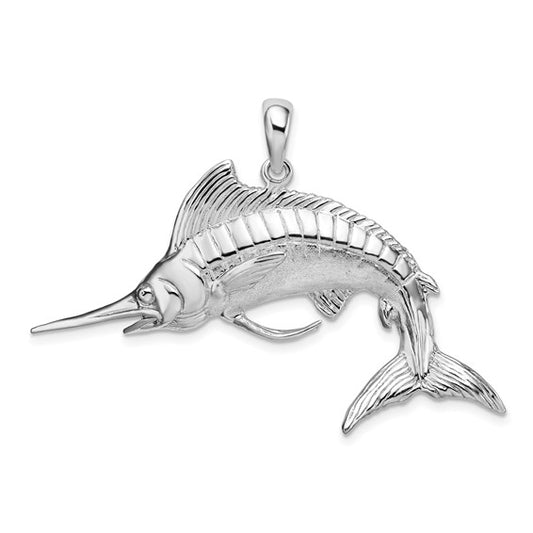 Sterling Silver Rhodium Plated Marlin Fish Pendant