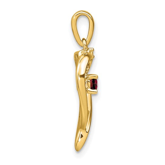 14K Yellow Gold Heart With inner Natural Garnet Pendant
