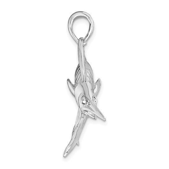Sterling Silver Rhodium Plated Marlin Fish Pendant