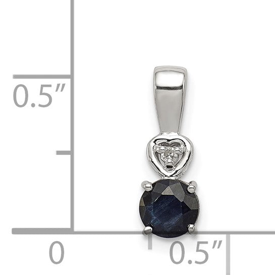 Sterling Silver Round Natural Sapphire & Diamond Heart Pendant