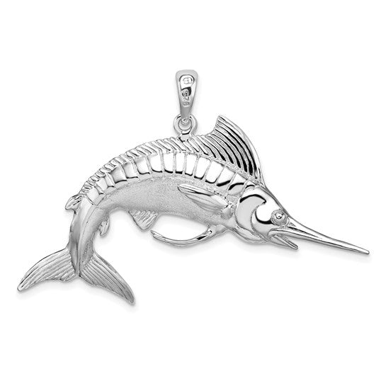 Sterling Silver Rhodium Plated Marlin Fish Pendant