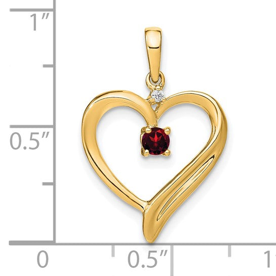 14K Yellow Gold Heart With inner Natural Garnet Pendant