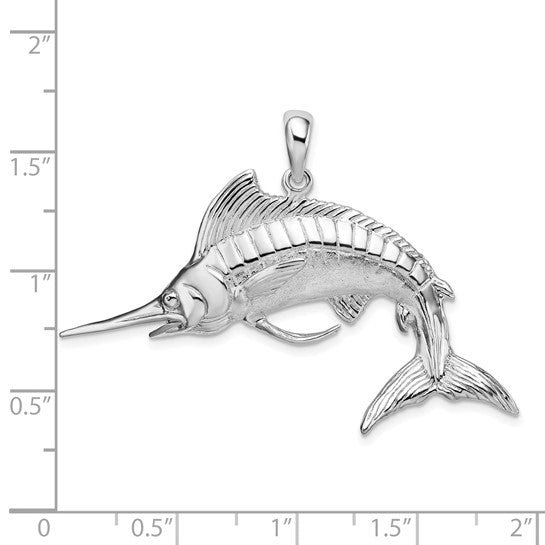 Sterling Silver Rhodium Plated Marlin Fish Pendant