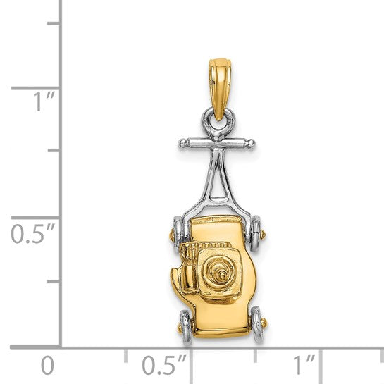14K Two Tone Gold 3D Movable Landscapers Lawn Mower Pendant