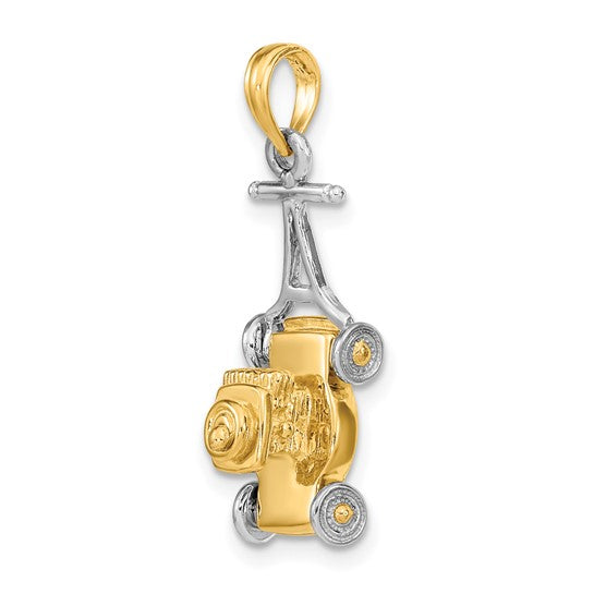14K Two Tone Gold 3D Movable Landscapers Lawn Mower Pendant