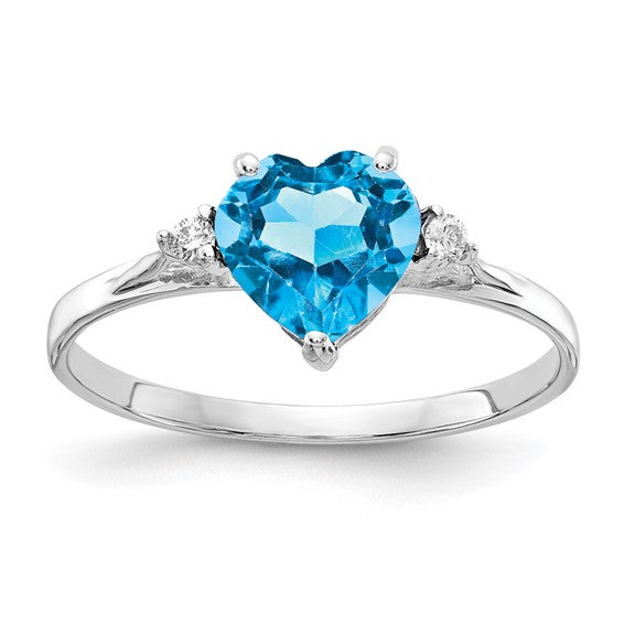 14K White/Yellow Gold 1.75 Carat Blue Topaz & Diamond Heart Center Stone Ring