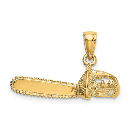 14K Yellow Gold Small Chain Saw Arborist Pendant