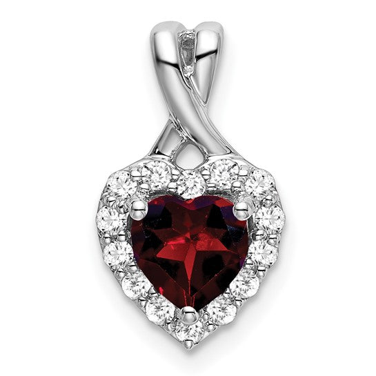 14K White Gold Heart Cut Natural Garnet & Diamond Halo Pendant