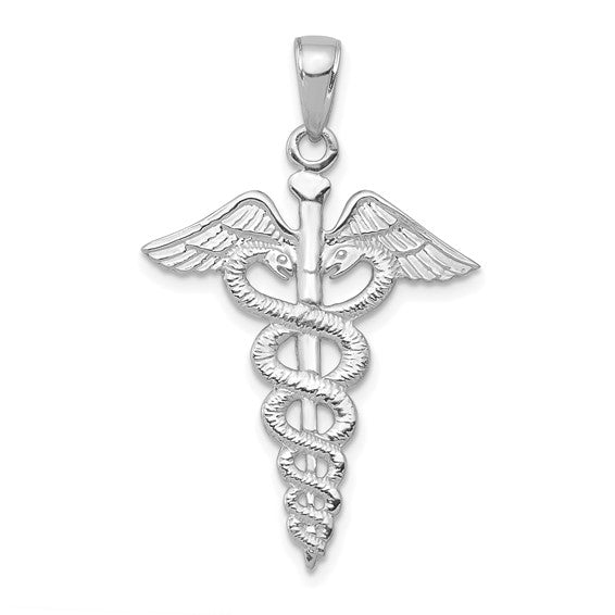 14K White Gold Medical Caduceus Snake Pendant