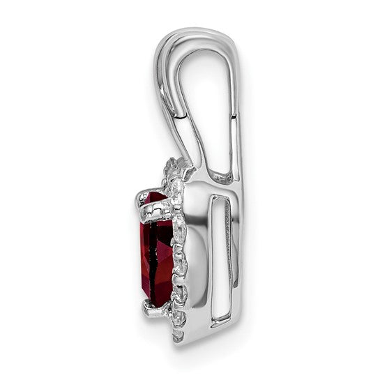 14K White Gold Heart Cut Natural Garnet & Diamond Halo Pendant