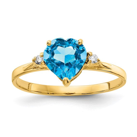 14K White/Yellow Gold 1.75 Carat Blue Topaz & Diamond Heart Center Stone Ring