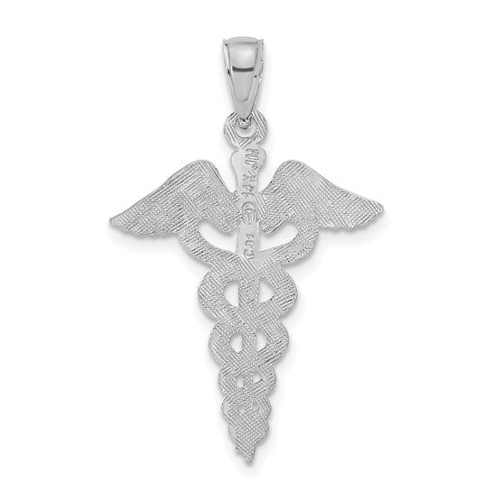 14K White Gold Medical Caduceus Snake Pendant