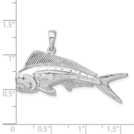 Sterling Silver Rhodium Plated Mahi-Mahi Fish 3D Pendant