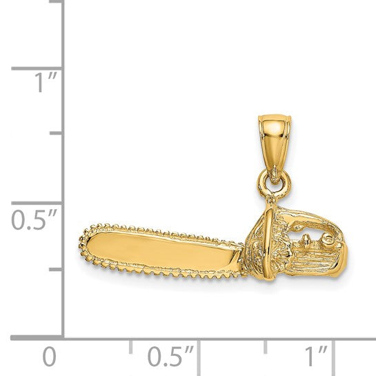 14K Yellow Gold Large Chain Saw 3D Arborist Pendant