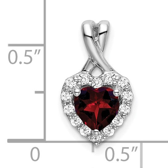 14K White Gold Heart Cut Natural Garnet & Diamond Halo Pendant