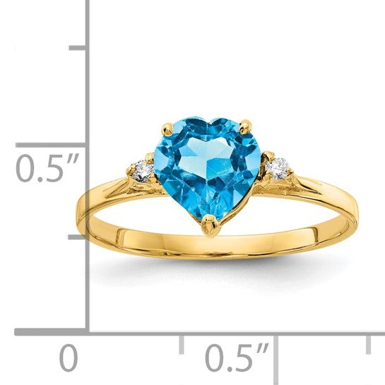 14K White/Yellow Gold 1.75 Carat Blue Topaz & Diamond Heart Center Stone Ring