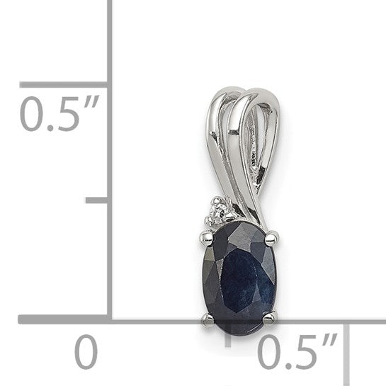 Sterling Silver Oval Natural Sapphire Swoosh Pendant