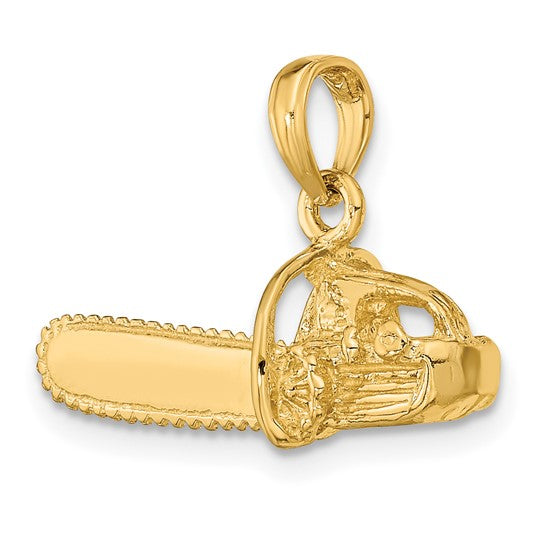 14K Yellow Gold Large Chain Saw 3D Arborist Pendant