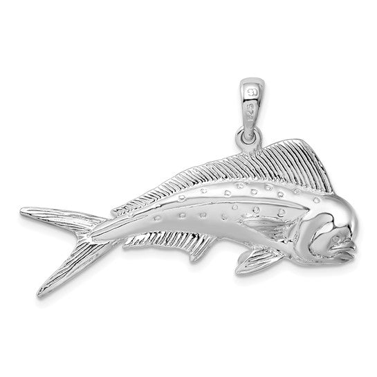 Sterling Silver Rhodium Plated Mahi-Mahi Fish 3D Pendant