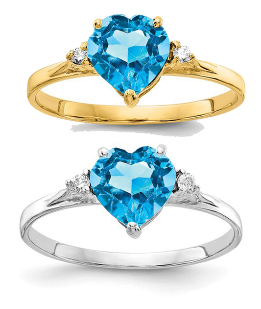 14K White Gold 1 Carat Double Heart Blue Topaz Ring