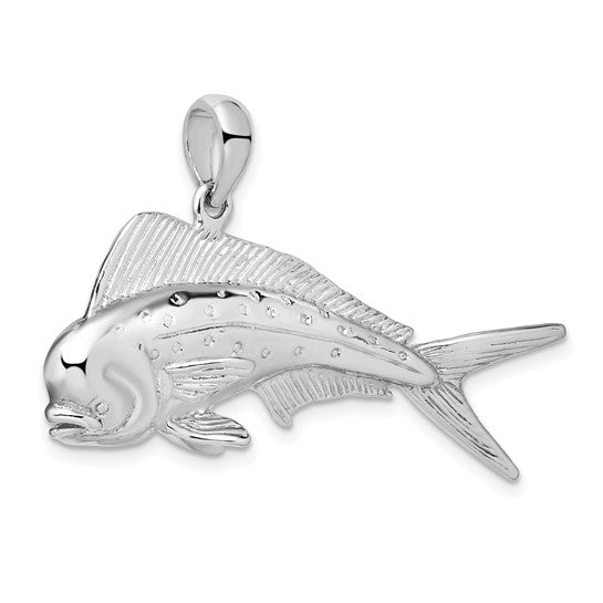 Sterling Silver Rhodium Plated Mahi-Mahi Fish 3D Pendant