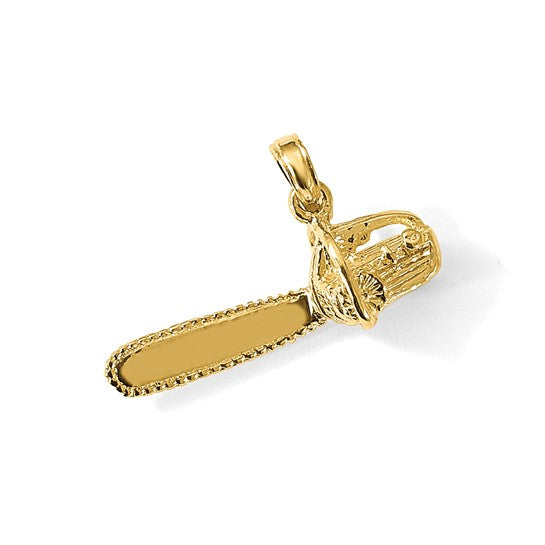 14K Yellow Gold Large Chain Saw 3D Arborist Pendant