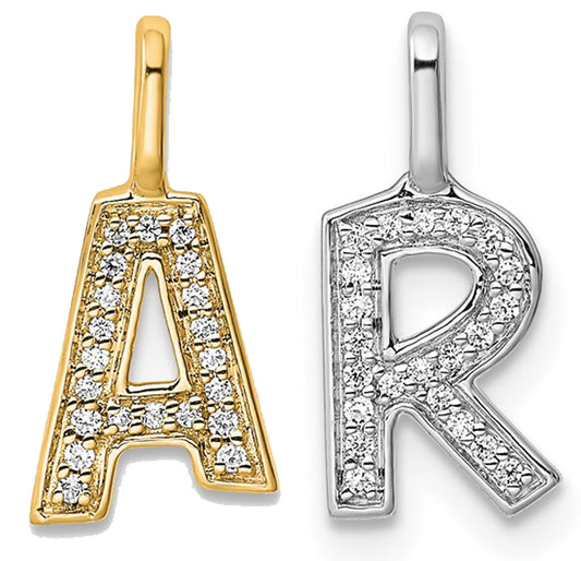 14K Yellow/White Gold Diamond Block Initial Letters Pendant