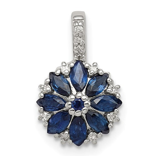 Sterling Silver Star Snowflake Natural Sapphire & Diamond Pendant