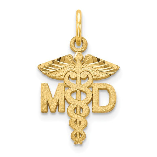 14K Yellow Gold MD Medical Doctor Small Caduceus Pendant