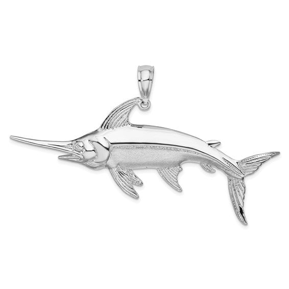 Sterling Silver Rhodium Plated Sword Fish Pendant