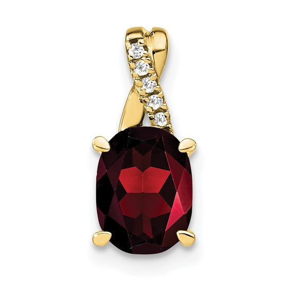 10K Yellow Gold Natural Garnet & Diamond Ribbon Pendant