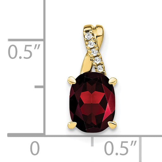 10K Yellow Gold Natural Garnet & Diamond Ribbon Pendant