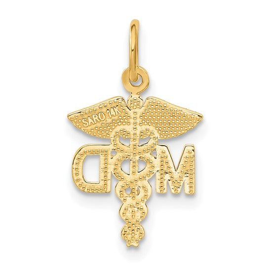 14K Yellow Gold MD Medical Doctor Small Caduceus Pendant