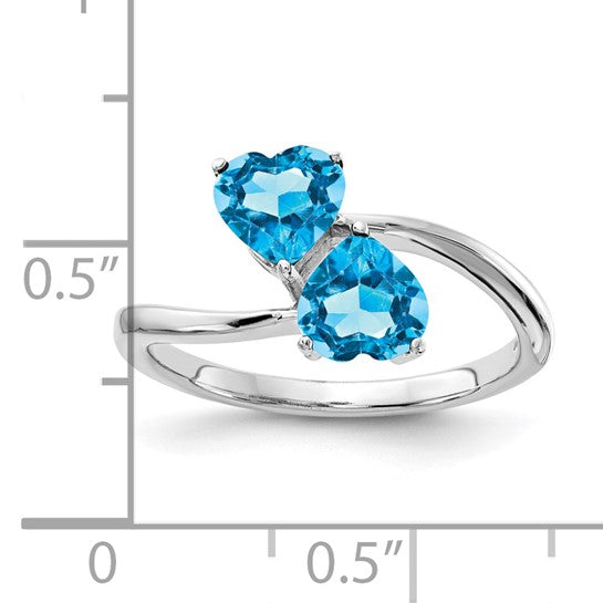 14K White Gold 1 Carat Double Heart Blue Topaz Ring
