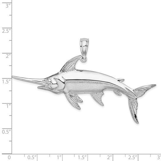Sterling Silver Rhodium Plated Sword Fish Pendant
