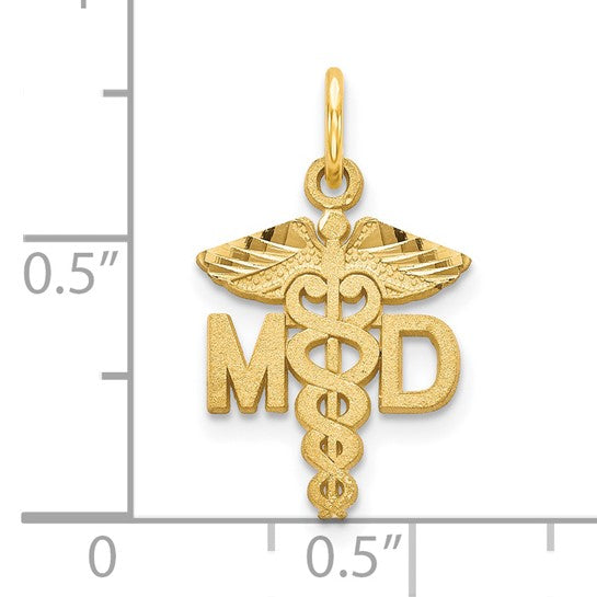 14K Yellow Gold MD Medical Doctor Small Caduceus Pendant