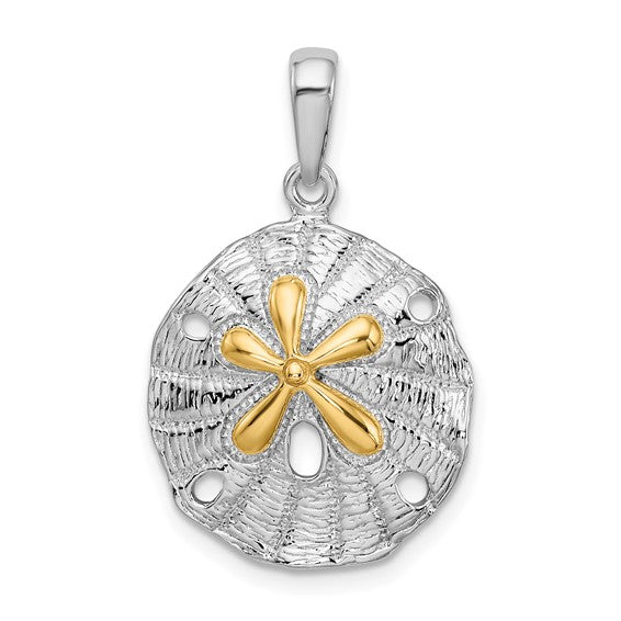 Sterling Silver 14K Gold Two Tone Sand Dollar Sea Life Pendant
