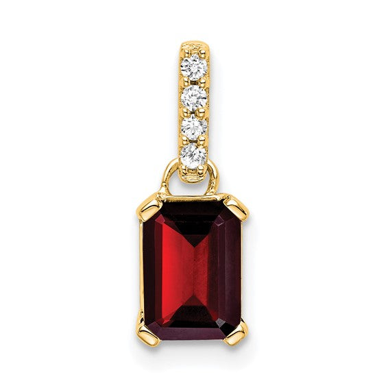 10K Yellow Gold 1 Carat Emerald Cut Garnet & Diamond Pave Pendant
