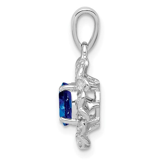 Sterling Silver Natural White Topaz & Sapphire Heart Halo Pendant