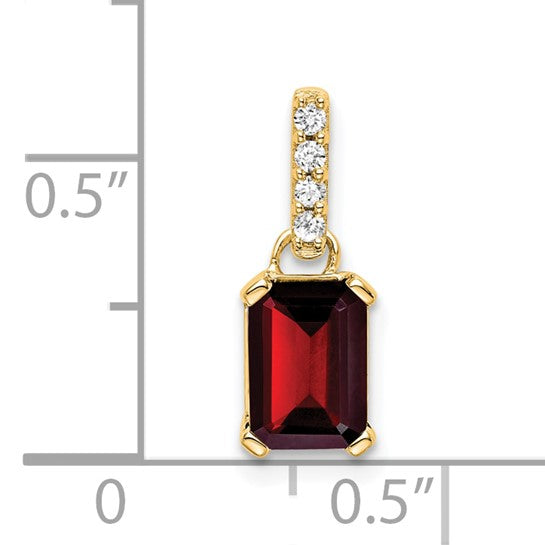 10K Yellow Gold 1 Carat Emerald Cut Garnet & Diamond Pave Pendant