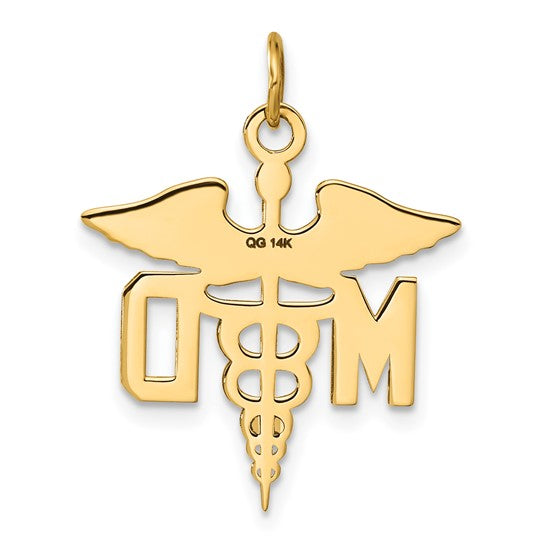 14K Yellow Gold MD Medical Doctor Winged Caduceus Pendant