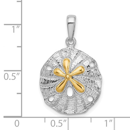 Sterling Silver 14K Gold Two Tone Sand Dollar Sea Life Pendant