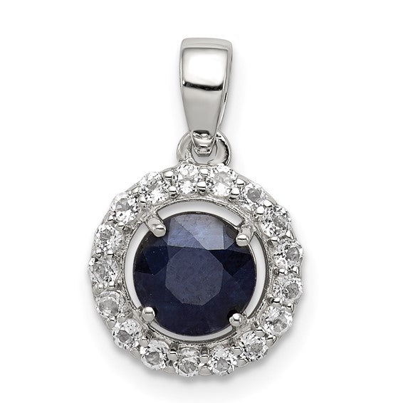 Sterling Silver Natural Sapphire & White Topaz Halo Pendant