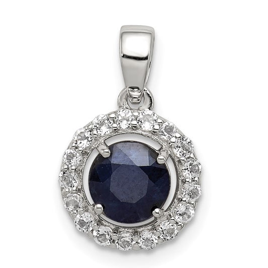 Sterling Silver Natural Sapphire & White Topaz Halo Pendant