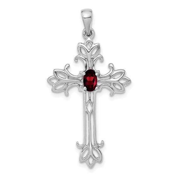 14K Yellow/White Gold Natural Garnet Cross Pendant