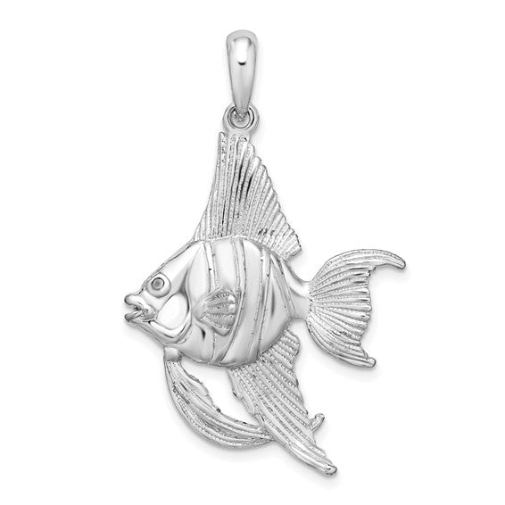 Sterling Silver Rhodium Plated Angel Fish Pendant